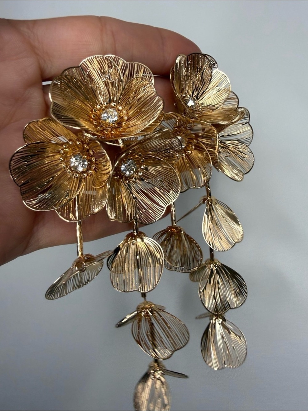 Kate Middleton Gold Floral Cascade Statement Earrings